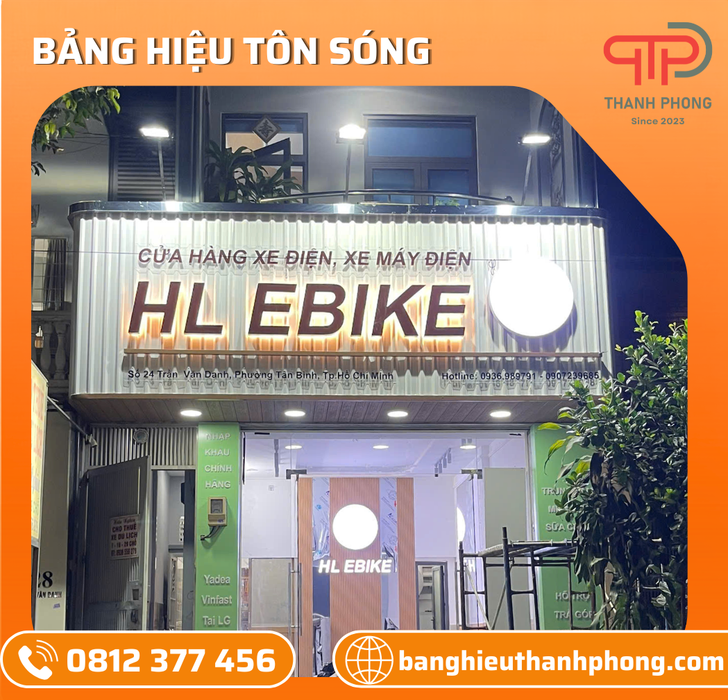 Bảng Hiệu Tôn Sóng Cửa Hàng Xe Điện