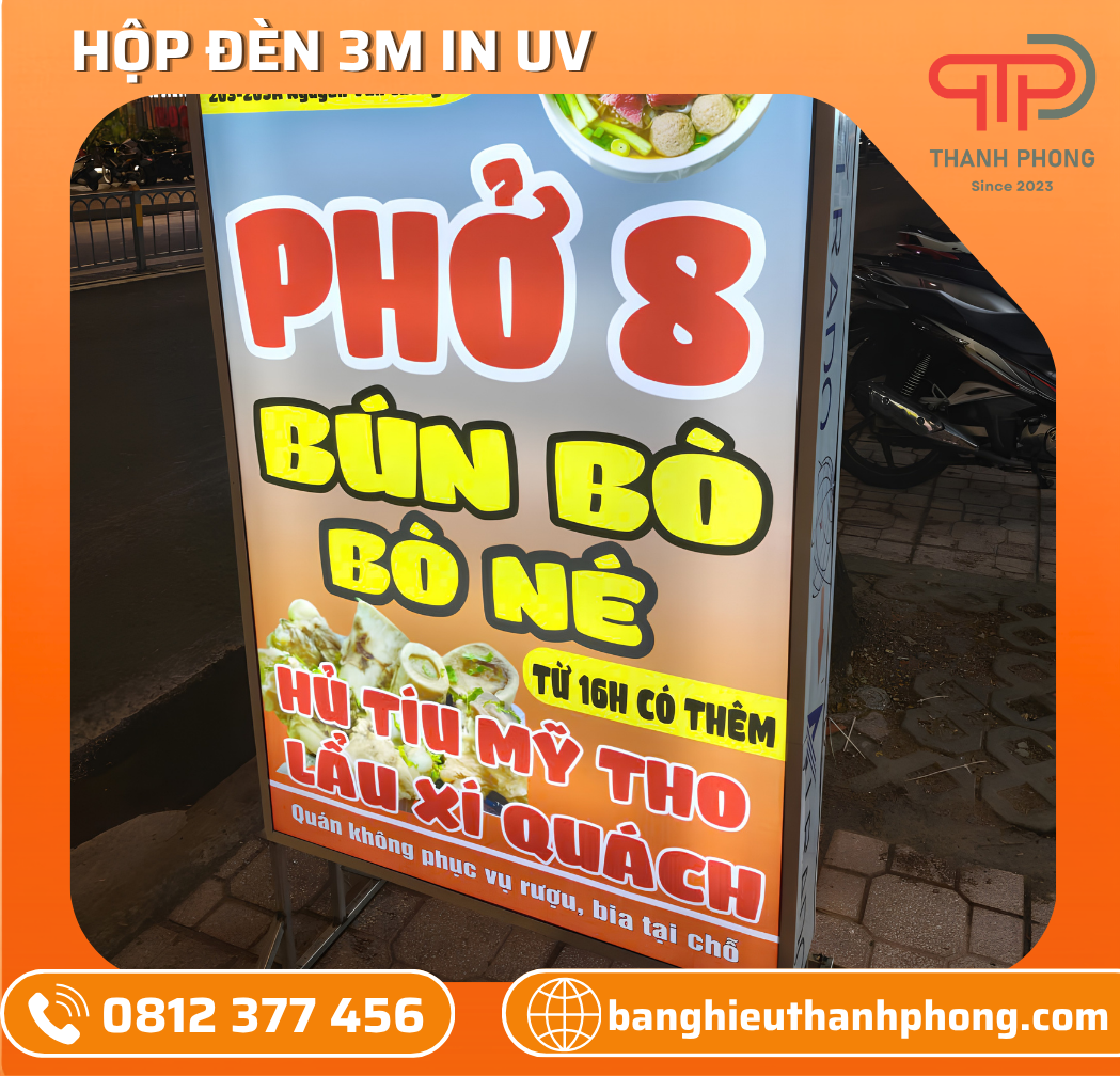 Hộp Đèn Đứng 3M In UV Tiệm Phở