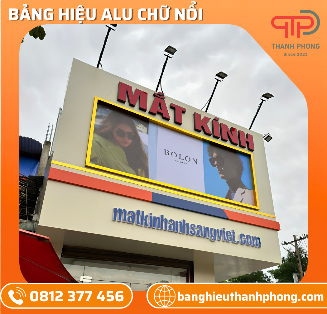 Bảng Hiệu Alu Chữ Nổi Mica Đèn LED Trung Tâm Kính Mắt