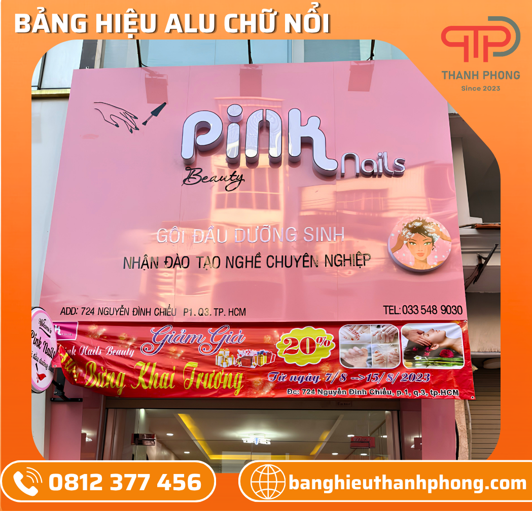Bảng Hiệu Alu Chữ Nổi Mica Tiệm Nail