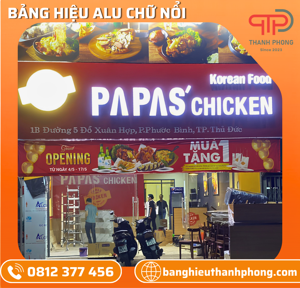 Bảng Hiệu Alu Chữ Nổi Mica Đèn LED Quán Ăn, Nhà Hàng